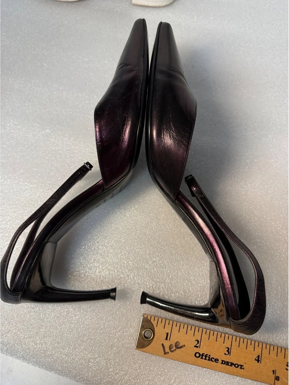 Sergio Rossi Metallic Plum Leather Pointed Toe Slingback Heels 38.5